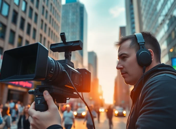 Videographer capturing urban scenes in New York City, showcasing creativity and professionalism.