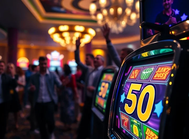 Mendapatkan kemenangan besar dengan slot bet 50 pada mesin slot yang bersinar.