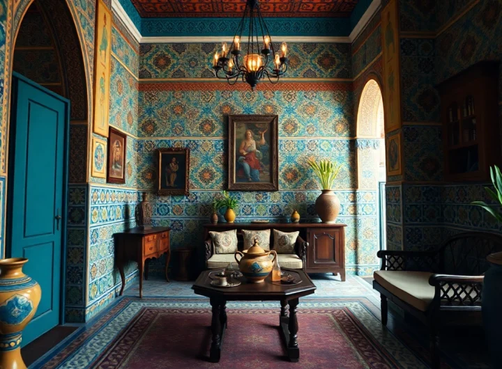 Des carreaux zellige vibrants subliment un intérieur marocain chaleureux avec des motifs complexes.