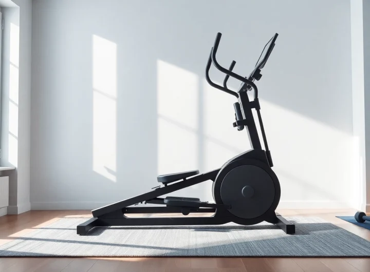 Elliptical machine manufacturer showcasing a modern design in a tranquil home gym setting