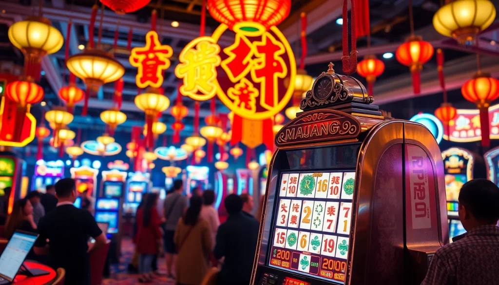 Permainan mahjong slot yang menampilkan simbol-simbol budaya Tiongkok yang kaya warna.