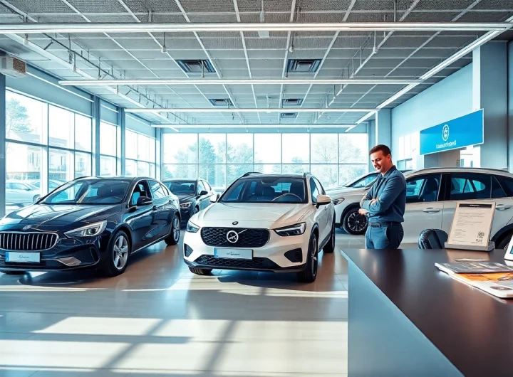 Chirie auto Moldova: Modern car rental office in Chișinău showcasing vehicles and customer service.