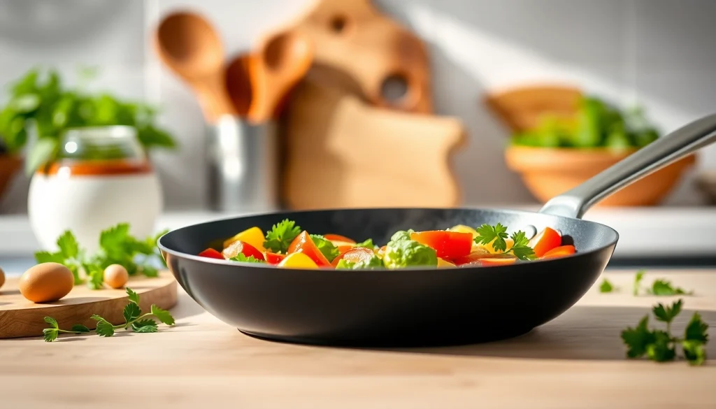 Cooking delicious meals with a nonstick fry pan NZ in a bright modern kitchen.
