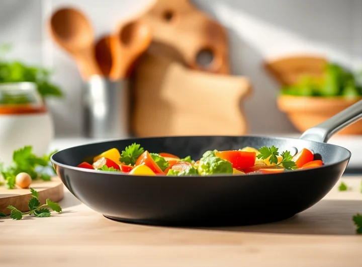 Cooking delicious meals with a nonstick fry pan NZ in a bright modern kitchen.