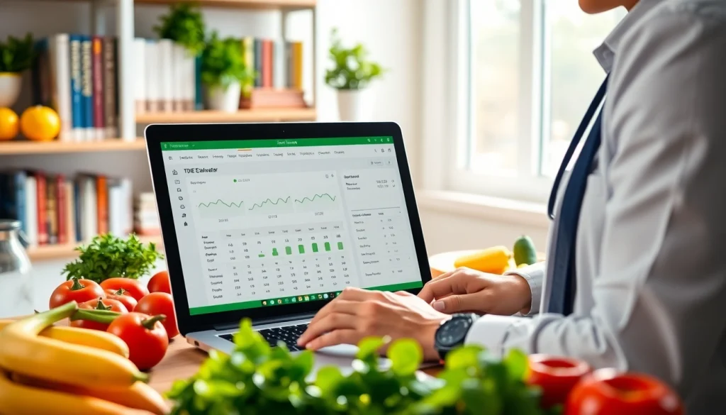 Calculate your TDEE calculator results with a nutrition expert in a bright kitchen setting.