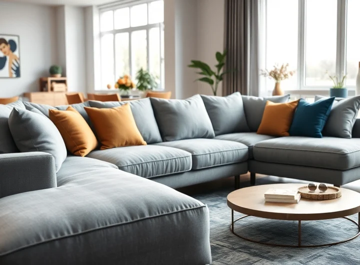 Showcase a stylish corner sofa from https://corner-sofas.co.uk elegantly placed in a cozy living room.