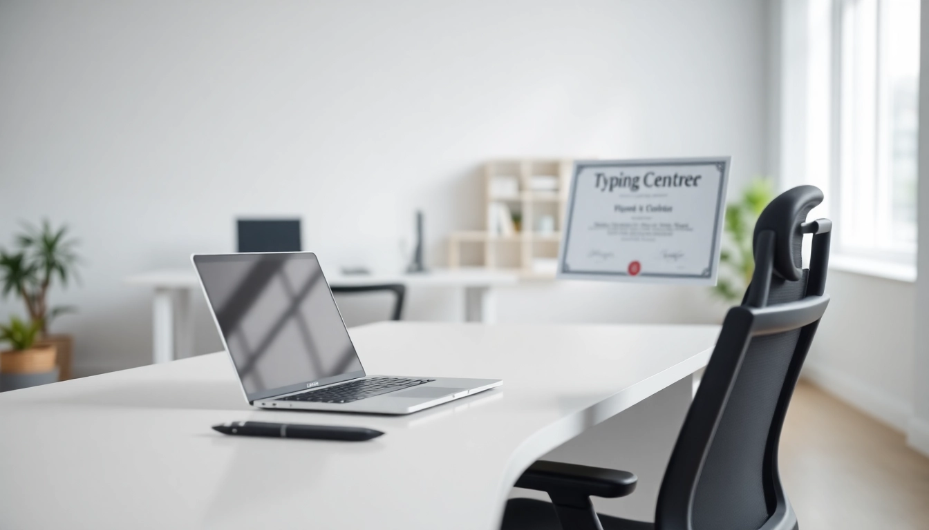 Enhance typing skills at a modern typing center with a focus on professional services and certification.