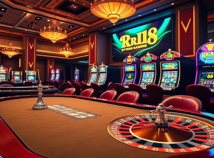 Players enjoying a thrilling game at https://rr88.gratis/ with vibrant casino elements and exciting ambiance.