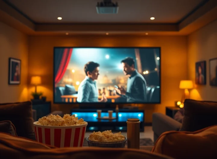 ดูหนังในโรงภาพยนตร์ที่บ้านพร้อมป๊อปคอร์นและบรรยากาศอบอุ่น