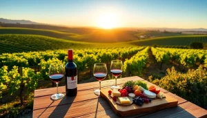 Indulge in the beauty of Clarksburg wineries with a scenic vineyard view and wine tasting setup.