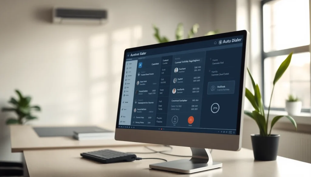 Navigate the auto dialer interface showcasing productivity in a modern workspace.