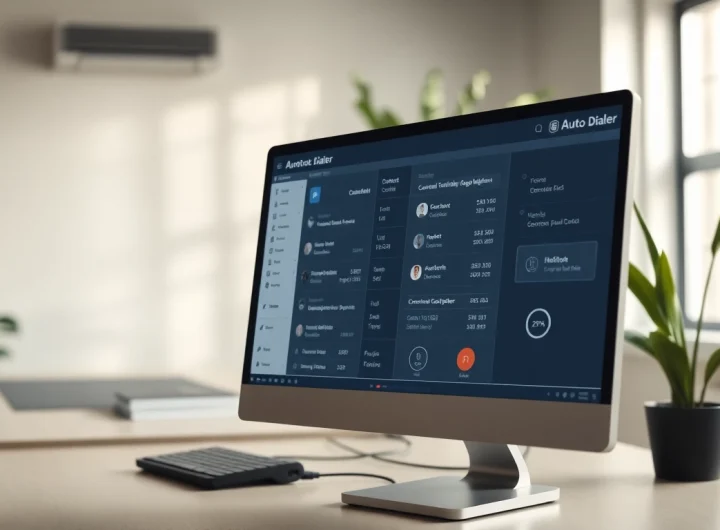 Navigate the auto dialer interface showcasing productivity in a modern workspace.