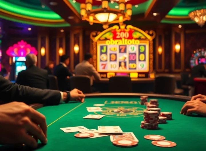 Rasakan permainan obraltoto yang mendebarkan saat para pemain terlibat dalam poker bernilai tinggi dengan elemen kasino yang penuh warna.