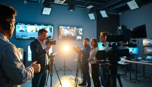 Capturing a professional moment in Corporate Video Production with a creative team collaborating.