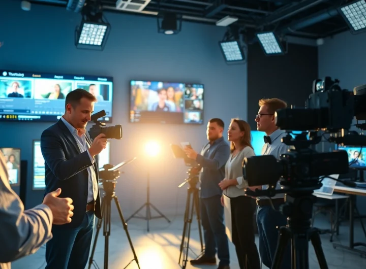 Capturing a professional moment in Corporate Video Production with a creative team collaborating.