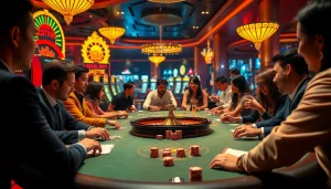Exciting s88 vip gaming scene showcasing a luxurious casino table with players engrossed in high-stakes action.