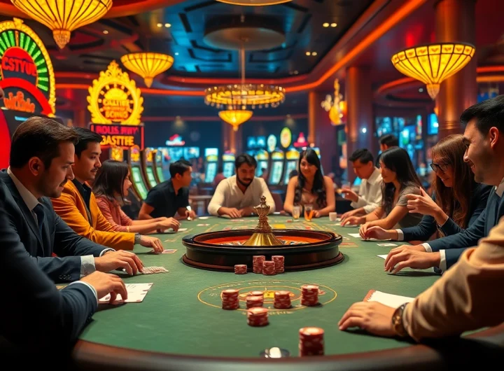 Exciting s88 vip gaming scene showcasing a luxurious casino table with players engrossed in high-stakes action.