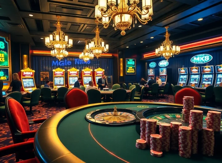 Engaging scene of MK8 themed poker action in a luxurious casino setting.