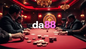 Experience high-stakes poker action with "trang chủ da88" showcased in a glamorous casino setting.
