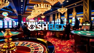 SHBET casino scene showcasing vibrant players at tables, highlighting excitement and luxury.