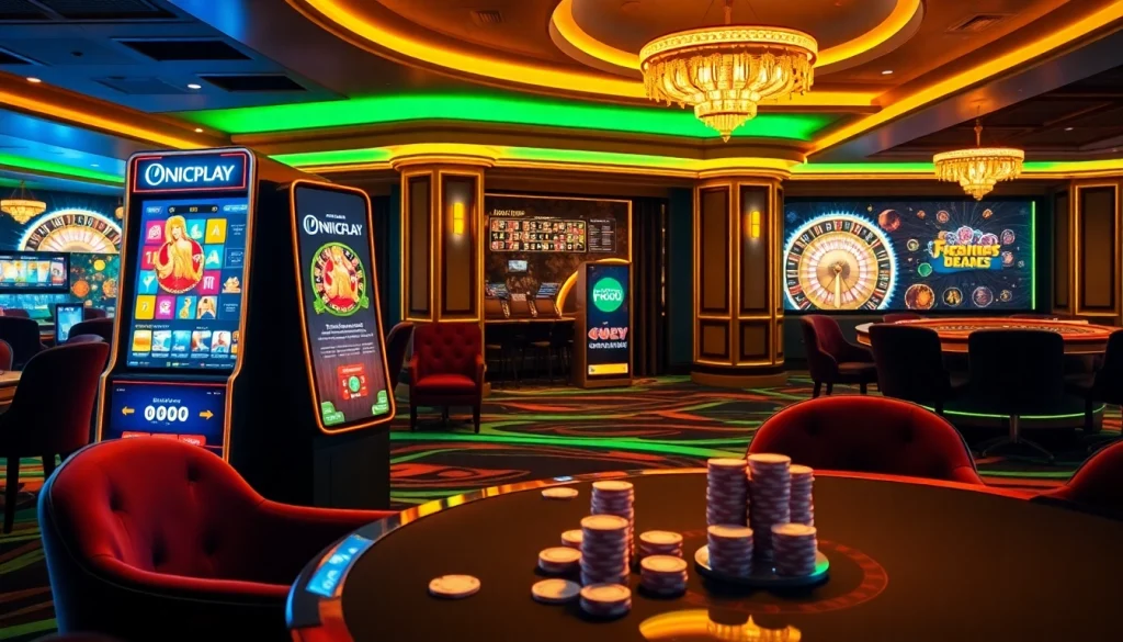 Engage with the Onicplay platform through exciting online slot games in a luxurious casino setting.