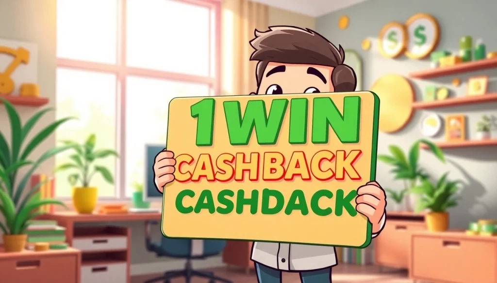 1win cashback mükafatı ilə xoşbəxt olan müştəri görüntüsü.