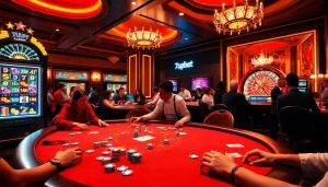 Players enjoying thrilling games at a casino while accessing their 7upbet login for an exciting online gaming experience.