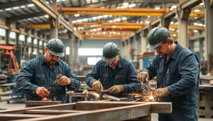 Find expert steel fabricators near me working on precision steel structures in a professional setting.