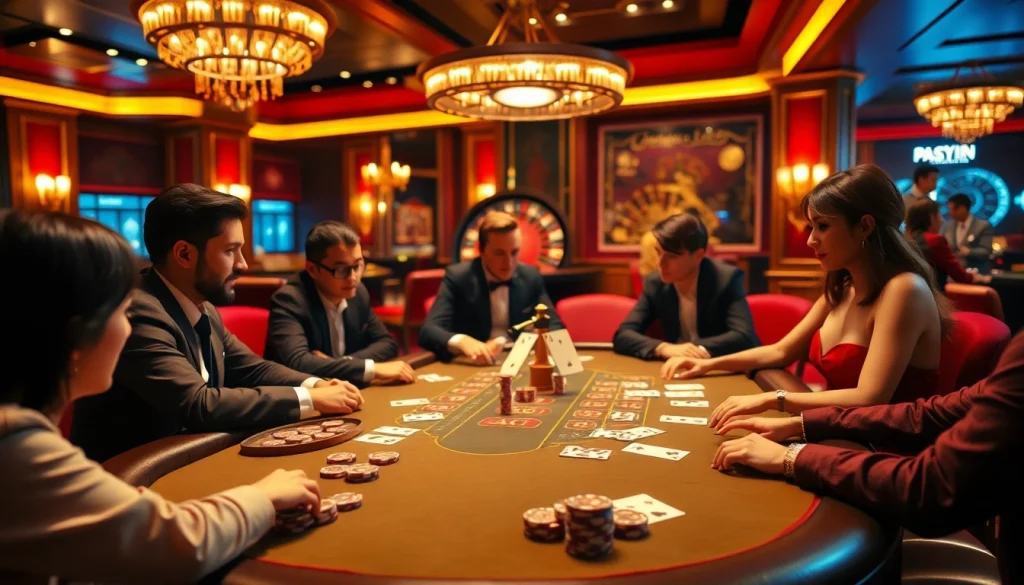Exciting poker game at a luxurious casino table showcasing Link Haywin gaming strategies.