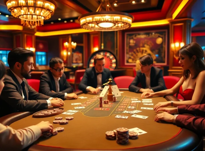 Exciting poker game at a luxurious casino table showcasing Link Haywin gaming strategies.