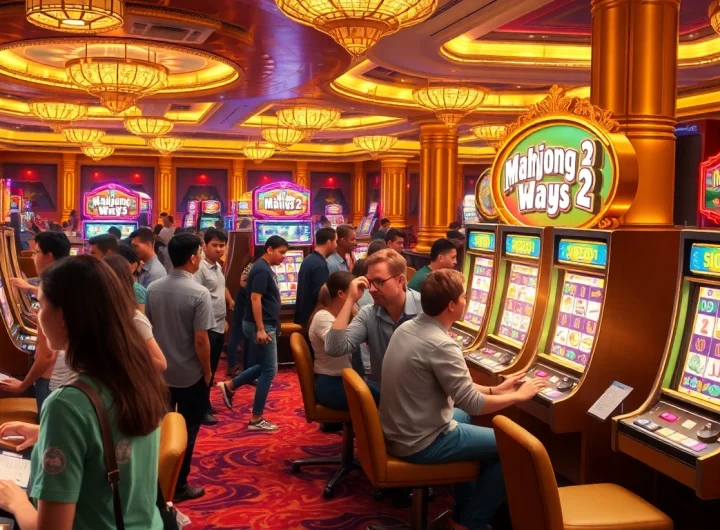 Experience the thrill of Mahjong Ways 2 as players spin the reels at the casino.