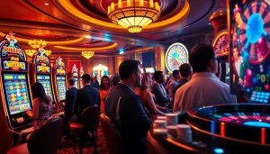 Experience thrilling action at slot depo 5k with vibrant casino slot machines and excited gamblers.