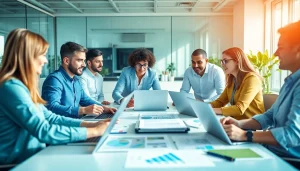 SEO Agentur Team arbeitet an digitaler Marketing Strategie in modernen Büro.