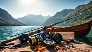 Fly fishing combo set up for an adventure, showcasing equipment against a serene backdrop.