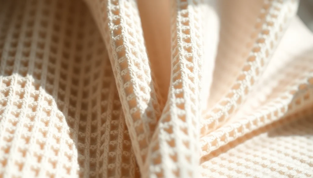 De absorberende werking van wafelkatoen benadrukt in een gedetailleerde close-up.
