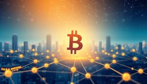 Comprendre bitcoin avec un symbole Bitcoin lumineux et un réseau blockchain innovant.