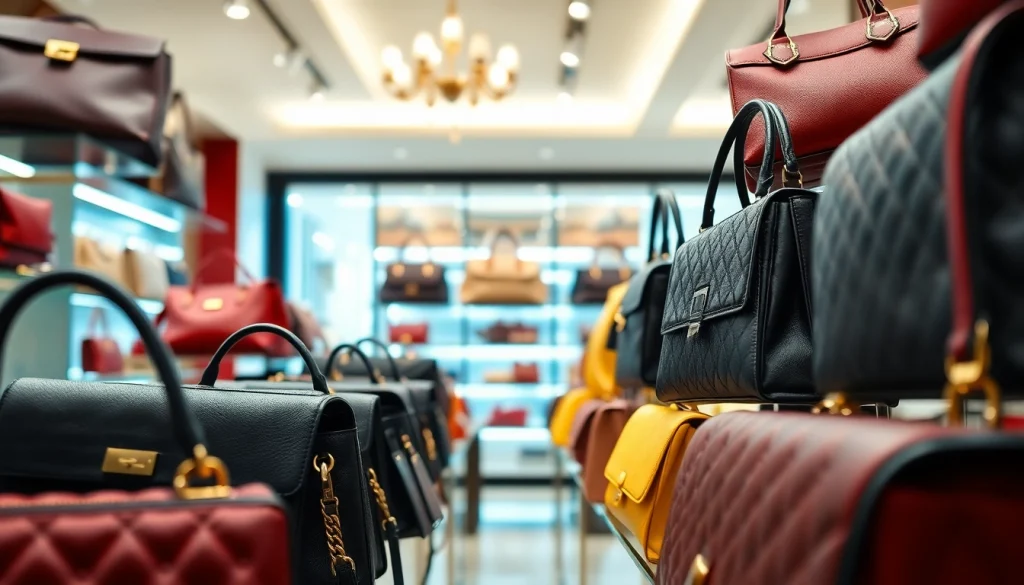 명품 이미테이션 가방을 부티크에서 전시하는 고급스러운 모습