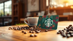 스타벅스 기프티콘을 커피콩과 라떼 아트 컵과 함께 세팅한 이미지