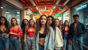 Find trending OnlyFans models in a vibrant urban scene with stylish creators exuding confidence.
