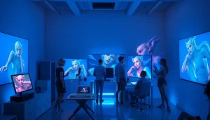 AI NSFW image generator creating captivating digital art in a modern studio.