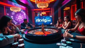 Experience the thrill of winning at rikvip.gb.net with an upscale casino atmosphere showcasing roulette and poker.