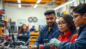 Explore trade schools in Southern California through a vibrant training scene with engaged students.