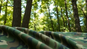 Bekijk camouflage stoffen met unieke patronen in een natuurlijke omgeving.
