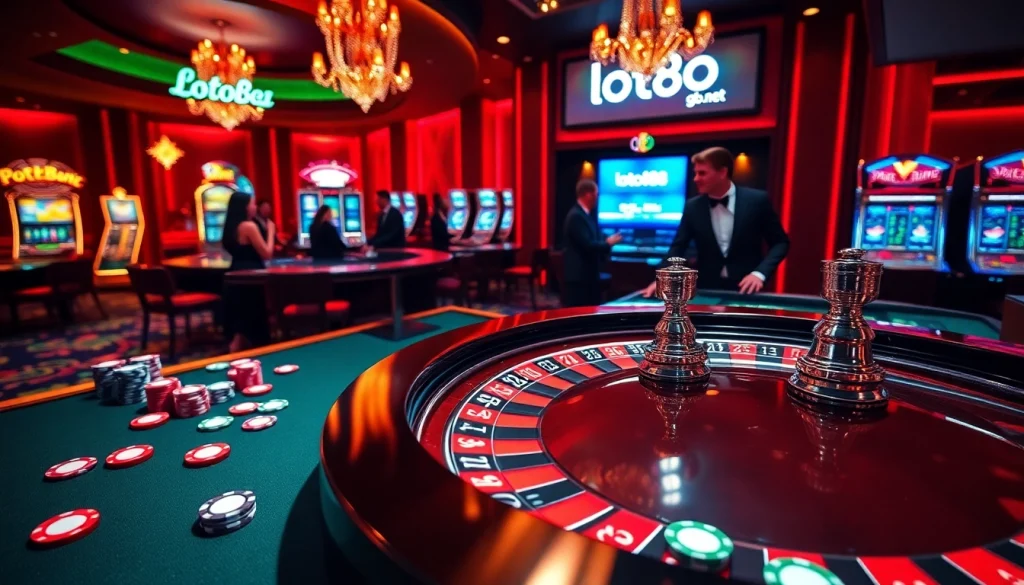 Exciting gambling atmosphere at loto188.gb.net with vibrant roulette and poker action.