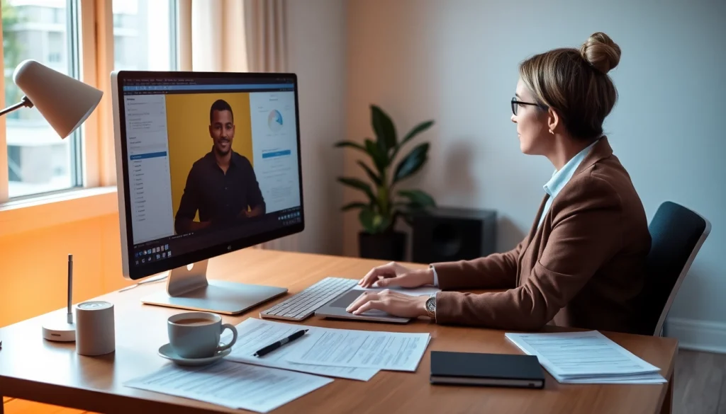 Engaged virtual tax preparer supporting clients in a home office environment.