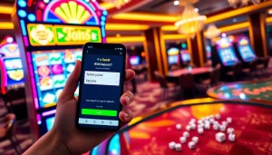 Experience the thrill of winning with slot deposit pulsa at a vibrant casino scene featuring exciting slot machines.