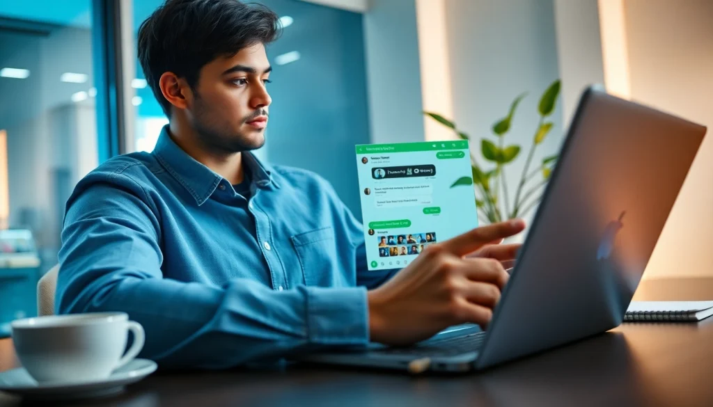 在现代办公环境中，用户在笔记本电脑上浏览 WhatsApp Web。