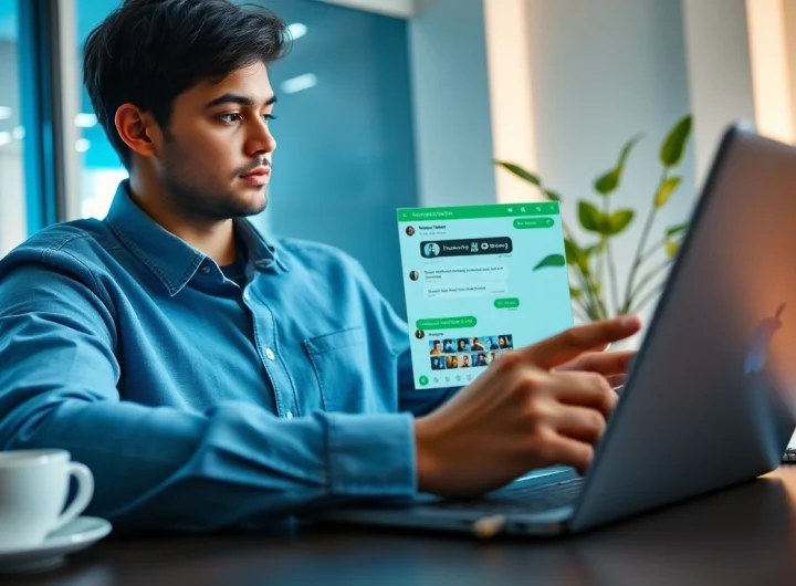 在现代办公环境中，用户在笔记本电脑上浏览 WhatsApp Web。