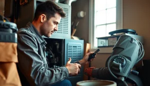 Furnace repair in Pound Ridge, showcasing a technician working with HVAC tools.