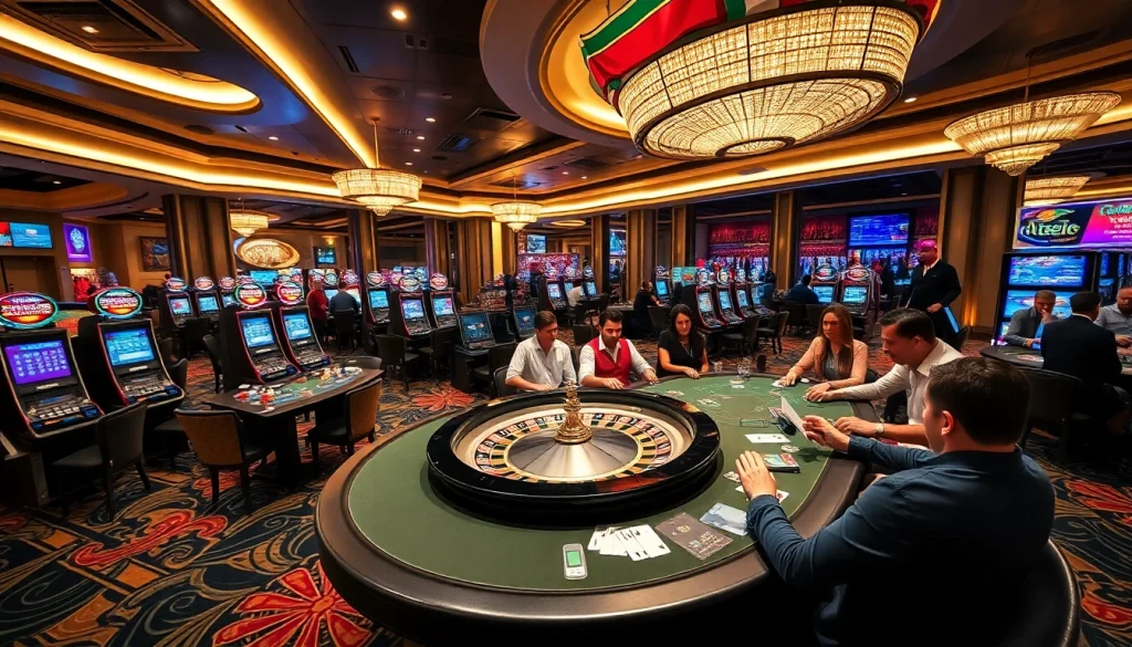 Engaging gameplay scene at https://febet8.com showcasing luxury casino elements and diverse players.